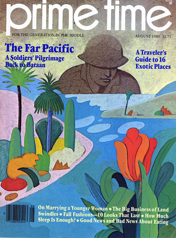 magazine cover with solider overlooking colorful landscape